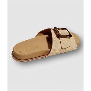 Definery Women's Beige Loop Raffia Buckle Slide Sandals Size US 10 EU 40